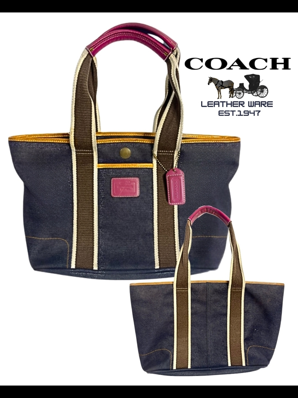Coach Denim Hampton Weekender With Pink Leather Accents - Picture 2 of 5